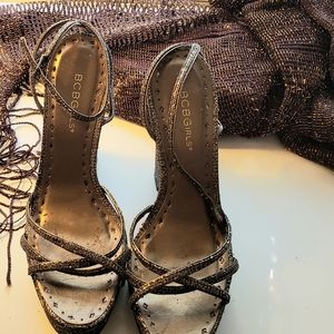 Bronze sparkly wedge heels